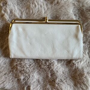 HOBO Off-White Leather Frame Lauren Wallet with Gold Trim